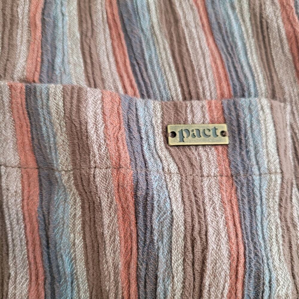 Pact Pants Woman Large Brown Striped Organic Cotton Cropped Gauze Boho - Picture 13 of 15